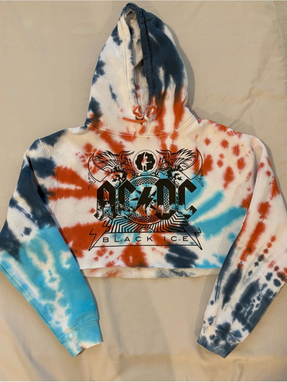 AC/DC Black Ice Tie Dye Cropped Hoodie Juniors M Rock Band Graphic